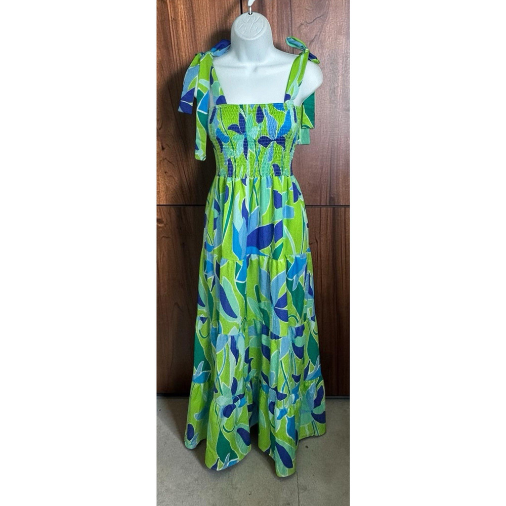 Colorful Print Maxi Sun Dress Sz Medium Smocked Tiered Sleeveless Summer Flowy - Picture 6 of 9